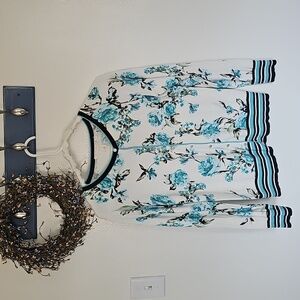 Floral Cardigan Sweater - Teal and White